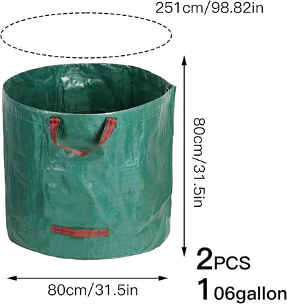 2 PCS 106 Gallon Yard Waste Bags, Reusable Lawn and Leaf Bags Heavy Duty Garden Bags with 2 Pair Gloves for Clean Up Outdoor Debris Leaves Grass Clippings