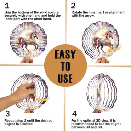 Horse Wind Spinner, 3D Hanging Stainless Steel Garden Spinner, Wind Spinner Hanging for Outdoor & Indoor Décor, Unique Gifts for Yard Garden Decoration or Patio Décor (Horse)