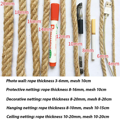 Natural Jute Hemp Rope Net,8mm Thick Safety Anti-Fall for Children Pet,Balcony Stairs Garden Playground Protection Net,Indoor & Outdoor Decor (Size:1M*9M(3.3FT*29.5FT))