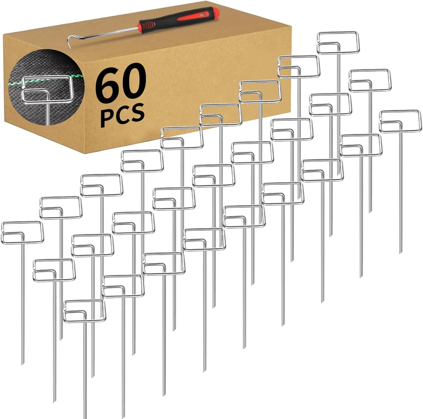 60 Pcs 6 Inch Landscape Fabric Staples, Tensile Strength 450-500Mpa -Non-Bending Garden Stakes Pins, Landscape Staples for Landscaping and Securing Lawn Fabric Weed Barriers(Square)