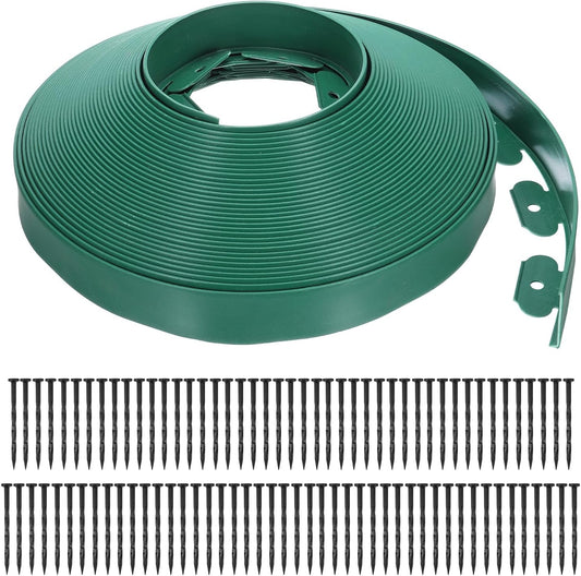 uxcell Landscape Edging, 1Pcs 100FT x 2" - No Dig Garden Edging Kit with 93 Stakes, Landscape Edging Border for Garden Lawn Flower Bed Yard Grass (Green)