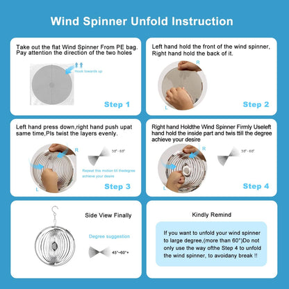 Hanging Wind Spinner Outdoor Metal Decorations, Silver Wind Spinners for Yard and Garden,3D Mirror Stainless Steel Wind Sculptur Chime Indoor Outdoor Garden Decoration Worth Gift （Round）