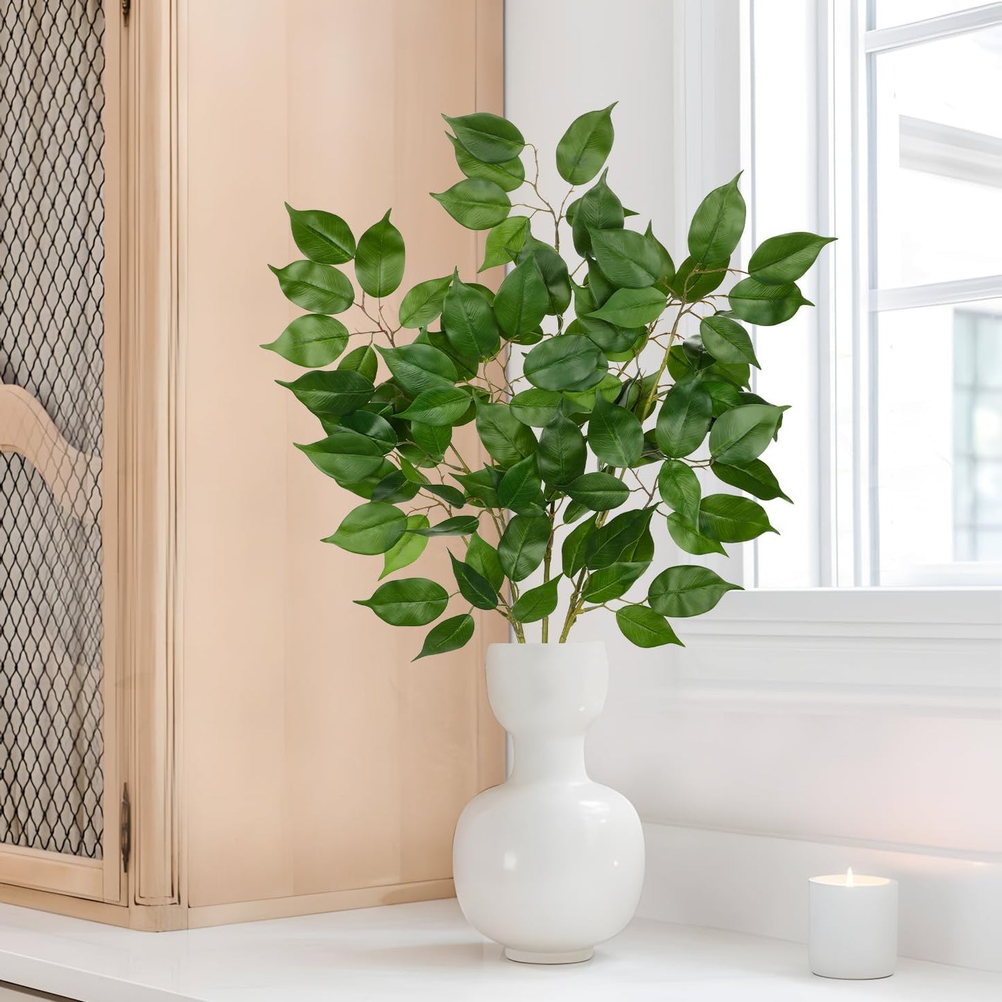 Ficus Leaves Artificial Branches 35.4" Faux Ficus Tree Branches Fake Greenery Plant Spray for Tree DIY Arch Wedding Bouquet Wreath Wall Decor - 3PCS