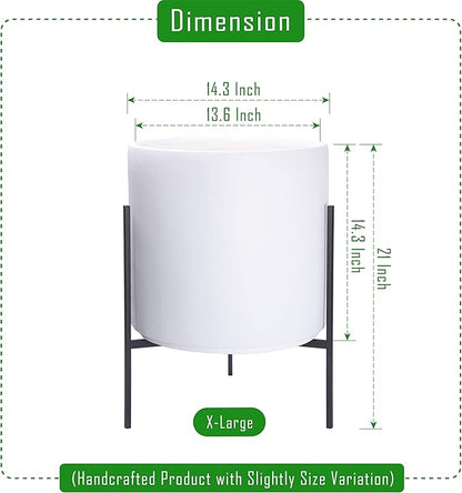 D'vine Dev Modern White Plants Pot Cylinder Planter with Heavy Duty Stand, X-Large 14 Inch Pot, 21 Inch with Stand Height, 96-T-A-4