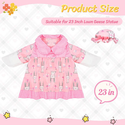 Porch Goose Outfits Cute Pink Rabbit Print, Porch Statue Goose Clothes with Hat for 23" Cement/Plastic Lawn Geese Statue Outdoor Patio Yard Lawn Art Decor Garden