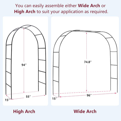 Garden Arch, Outdoor Flower Garden Arch Trellis, Sturdy Steel Arbor for Climbing Plants, Wedding Decoration, 94" H x 55" W, Black