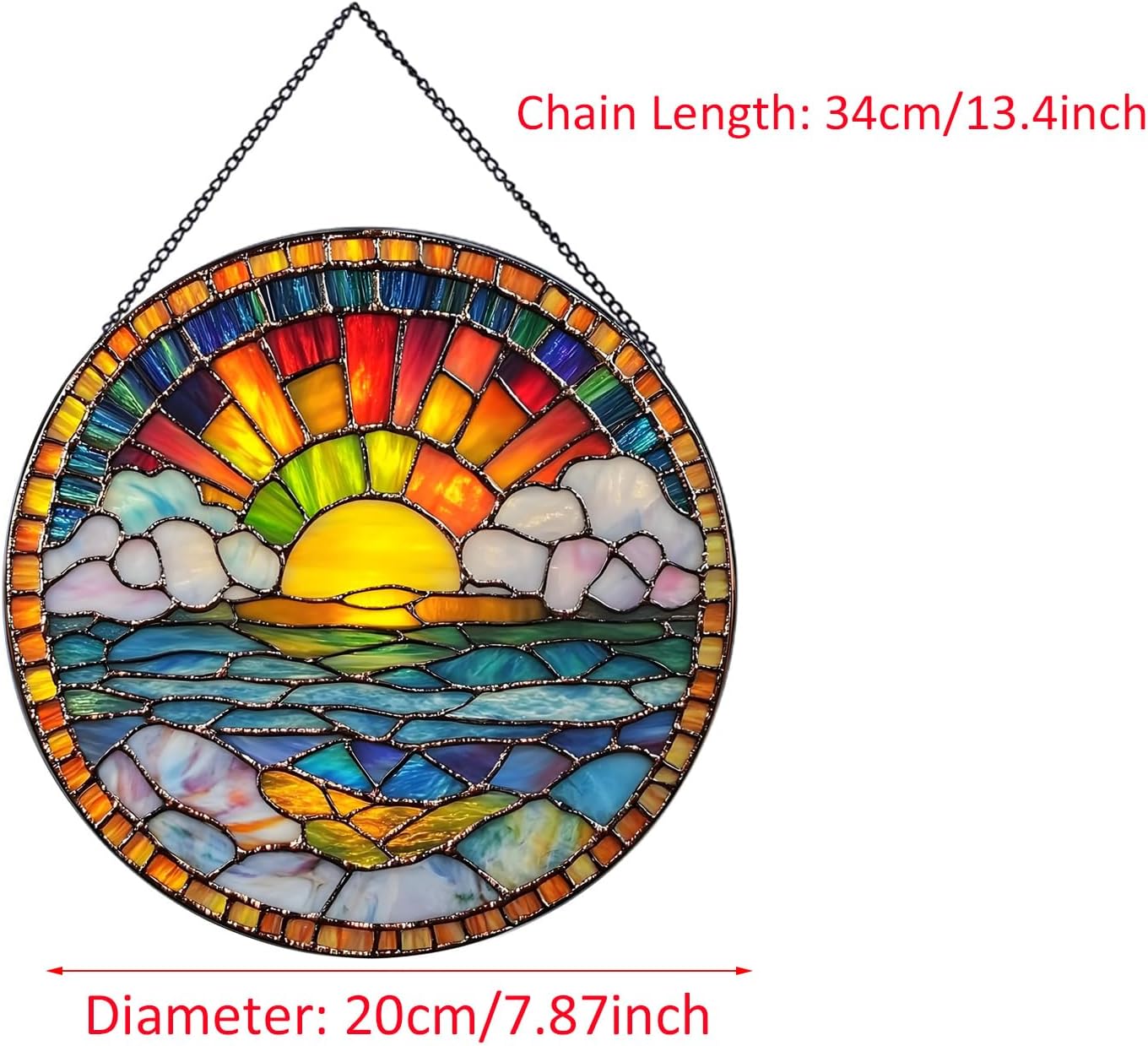 20cm/7.87inch Hanging Stained Glass for Windows,Sunrise Stained Glass Suncatcher Garden Hangings Christmas Mother's Day, Valentine's Day Ornaments Festival Housewarming Gift