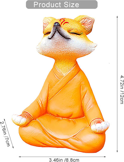 Meditating Buddha Fox Statue Resin Zen Animal Sculpture Yoga Figurine Indoor Outdoor Fengshui Decor for Patio Garden Yard Lawn Tabletop Planter Ponds Pot Bookshelf Ornaments Gifts Orange