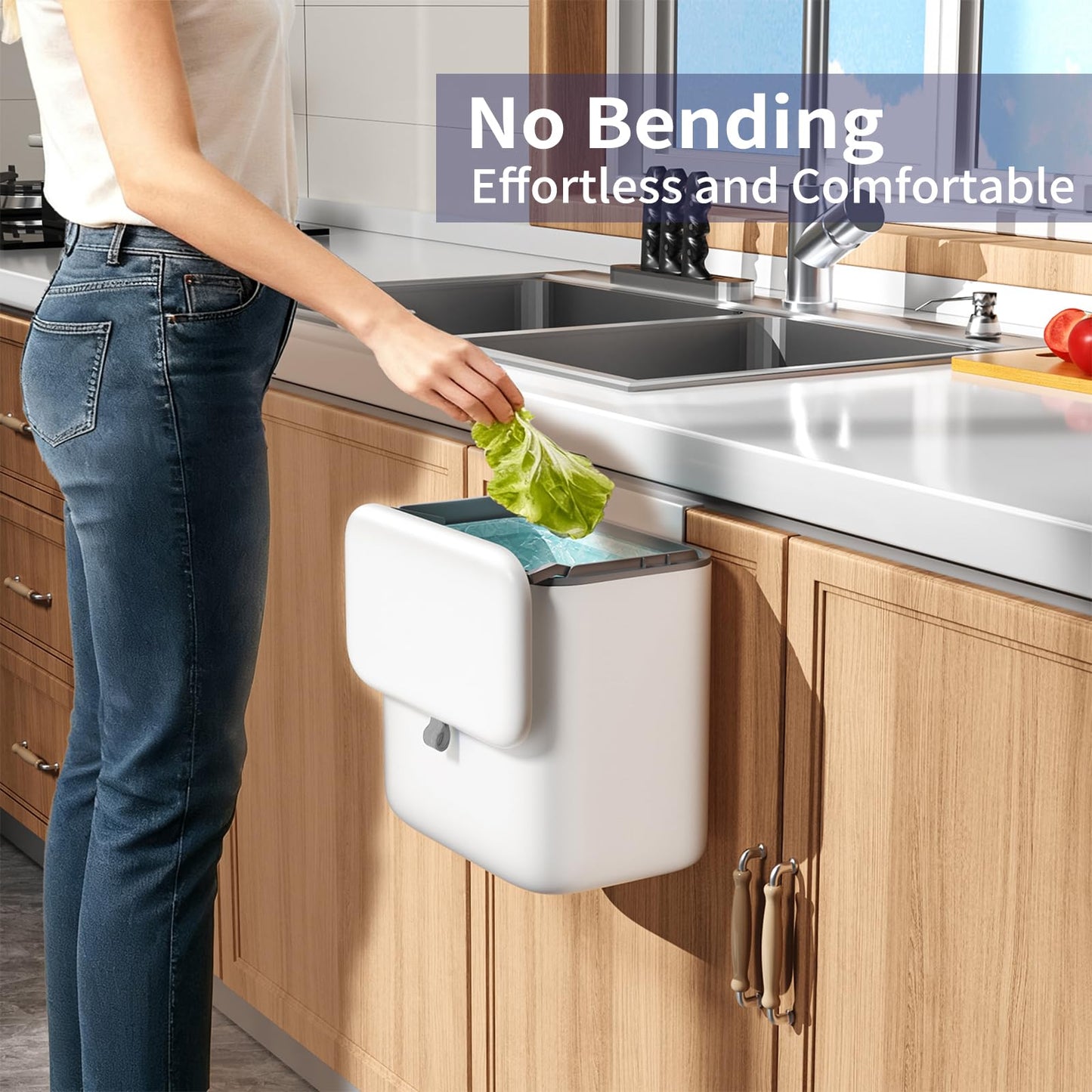 Compost Bin Kitchen for Countertop or Under Sink, 2.6 Gallon Hanging Small Trash Can with Lid