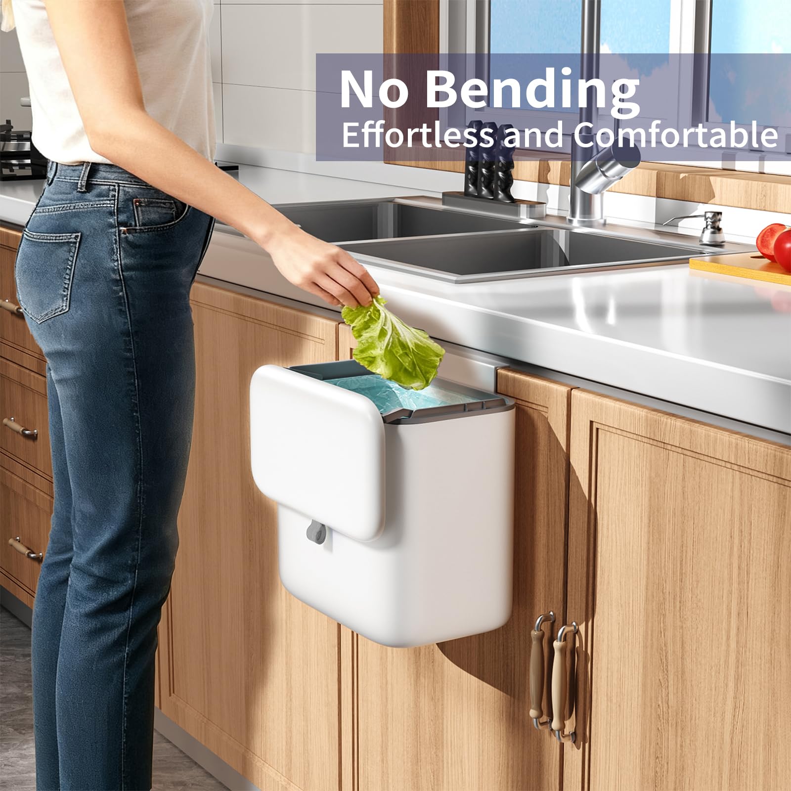 Compost Bin Kitchen for Countertop or Under Sink, 2.6 Gallon Hanging Small Trash Can with Lid