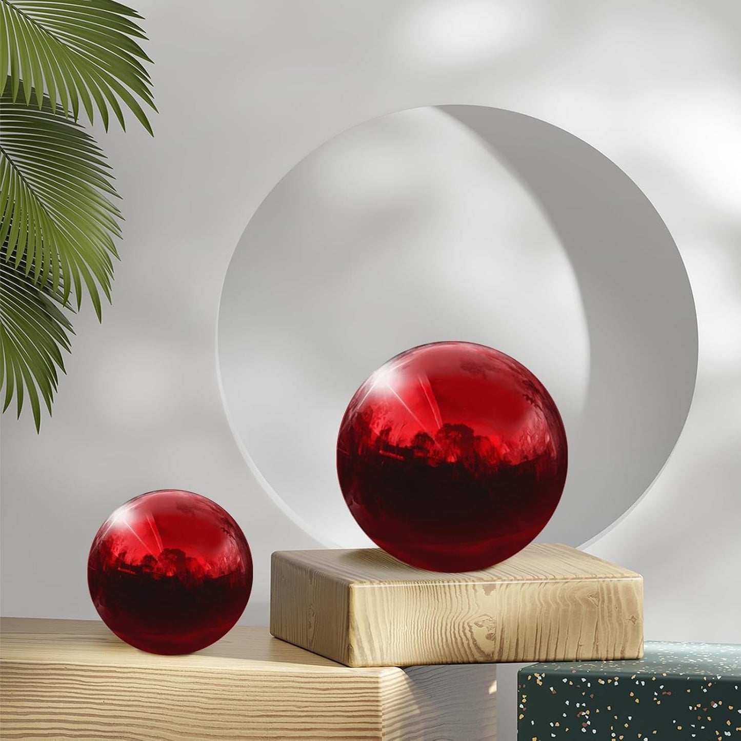 uxcell 2 Pcs Gazing Globe Decor Ball 3.5 Inch 90mm Reflective Garden Sphere Hollow Ball, Seamless Stainless Steel Gazing Ball, Smooth Mirror Globe for Garden Home Decor, Ruby Red