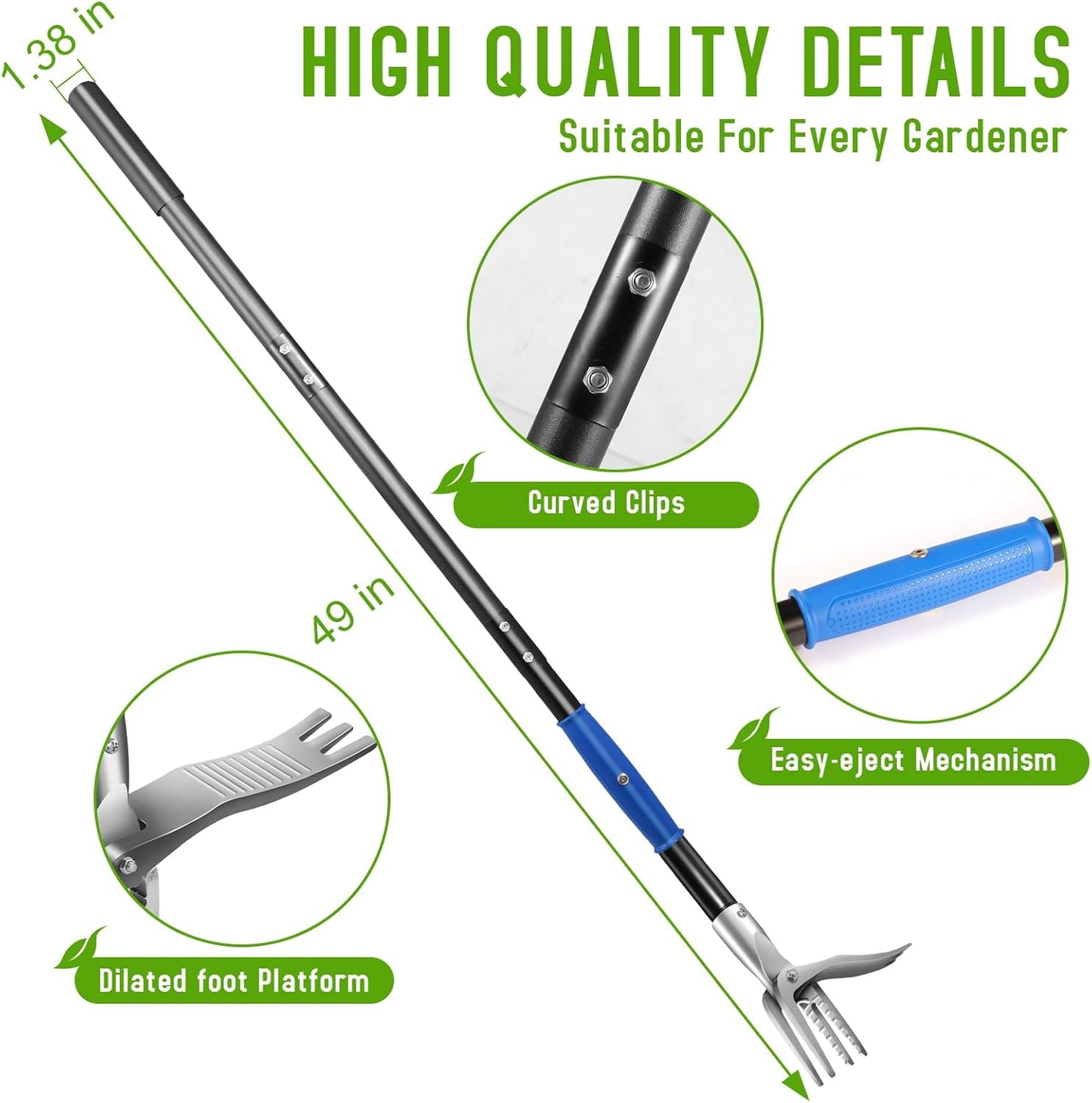 50” Weed Puller Tool for Crabgrass, Dandelion etc,Stand Up Weeder with Easy-Eject Mechanism, Steel Handle, Steel Claw,Garden Weed Remover Tool Without Bending, Pulling,Kneeling.