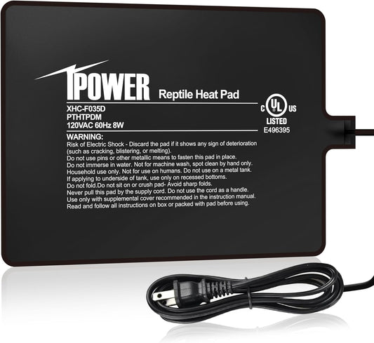iPower Reptile Heat Pad 6X8 Inch 8W Under Tank Terrarium Warmer Heating Mat for Turtle, Lizard, Frog, Snake, Reptile, and Other Small Animals