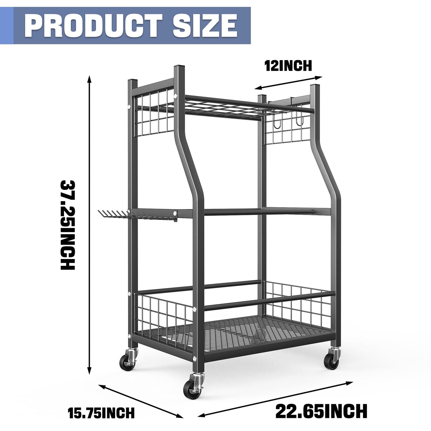 WALMANN Garden Tool Organizer with Wheels for Garage, Rakes/Shovels/Yard Tools Storage Stand for