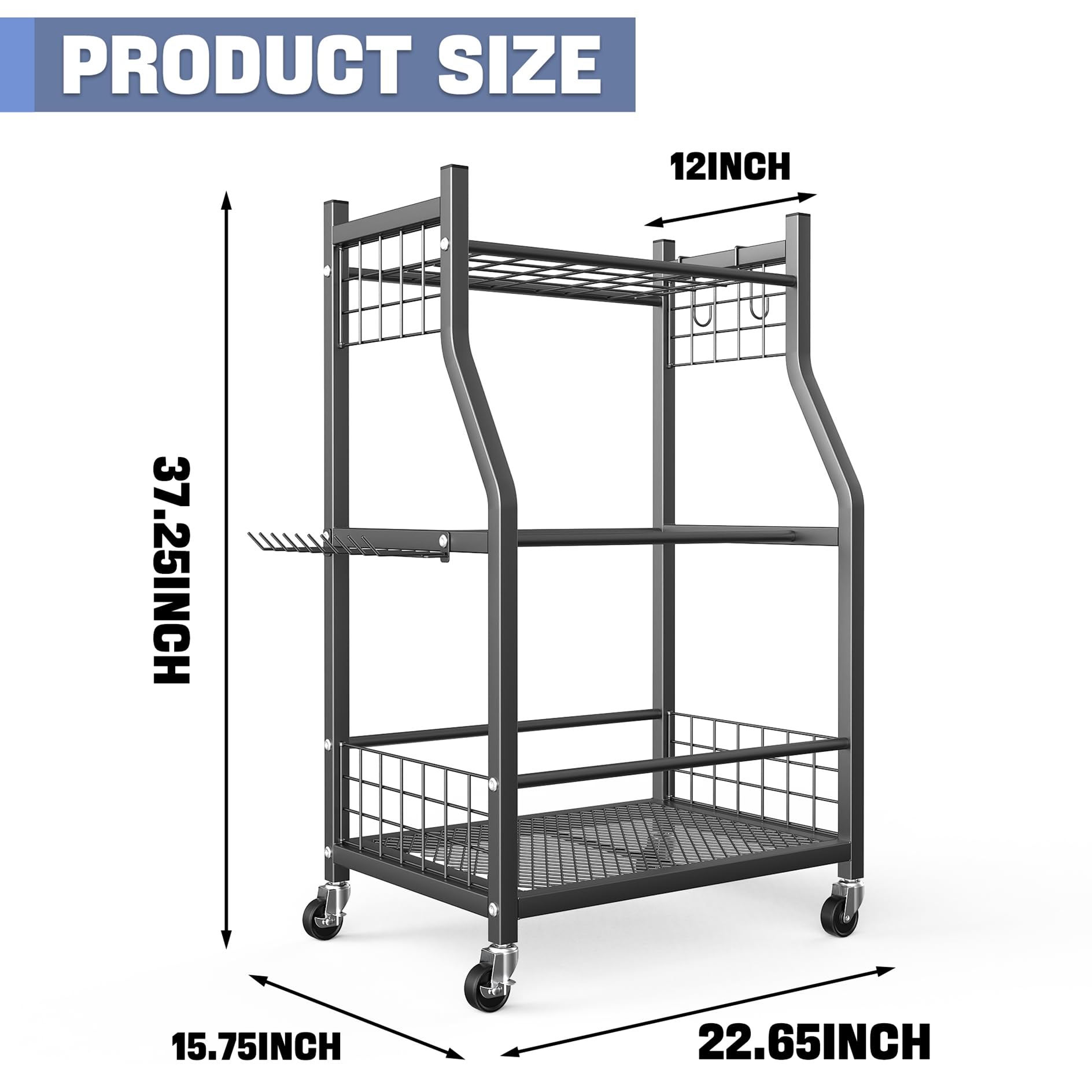 WALMANN Garden Tool Organizer with Wheels for Garage, Rakes/Shovels/Yard Tools Storage Stand for