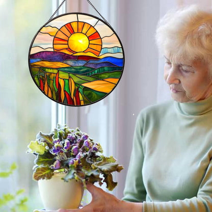 Sunrise Hanging Stained Glass for Windows,20cm/7.87inch Stained Glass Suncatcher Garden Hangings Christmas Mother's Day, Valentine's Day Ornaments Festival Housewarming Gift