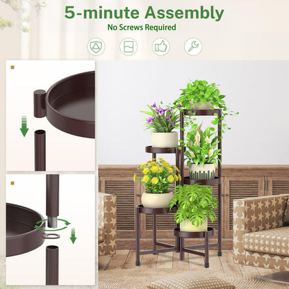 iDavosic.ly Plant Stand Indoor Outdoor, 5 Tier Corner Metal Flower Display Holder Shelf, Folding Tall Orchid Rack for Patio Balcony Porch Garden Living Room House, Violet Bronze