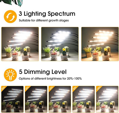 Wolezek Grow Lights for Indoor Plants Full Spectrum, LED Grow Light with Adjustable Stand and Sturdy Clip, 5-Heads Plant Grow Lights Indoor with Auto 6/12/16H Timer, 3 Light Modes, 5 Levels Dimmable