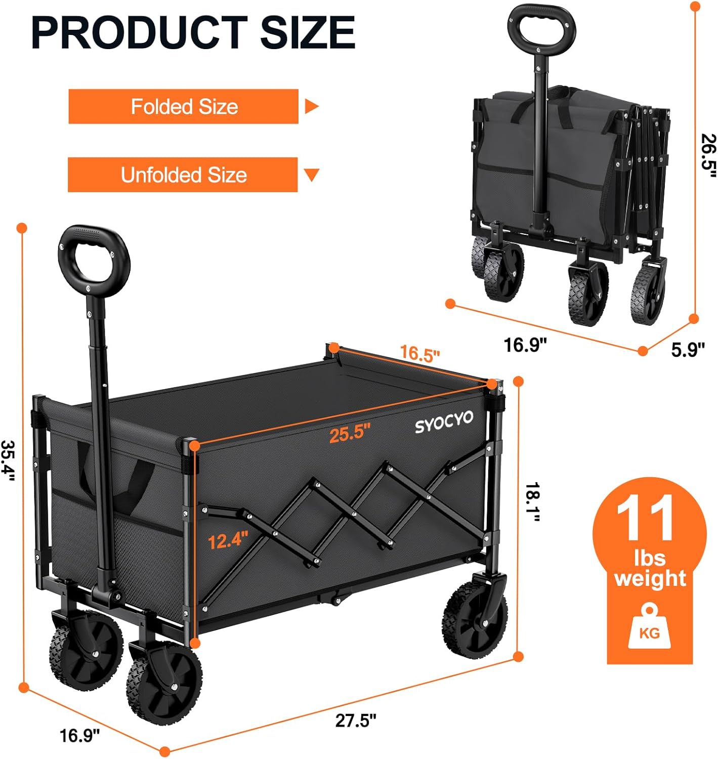 Collapsible Wagon Cart 220lbs Beach Foldable Wagon Lightweight & Portable Folding Utility Grocery Shopping Carts with Wheels for Shopping Sports Garden Camping Grey