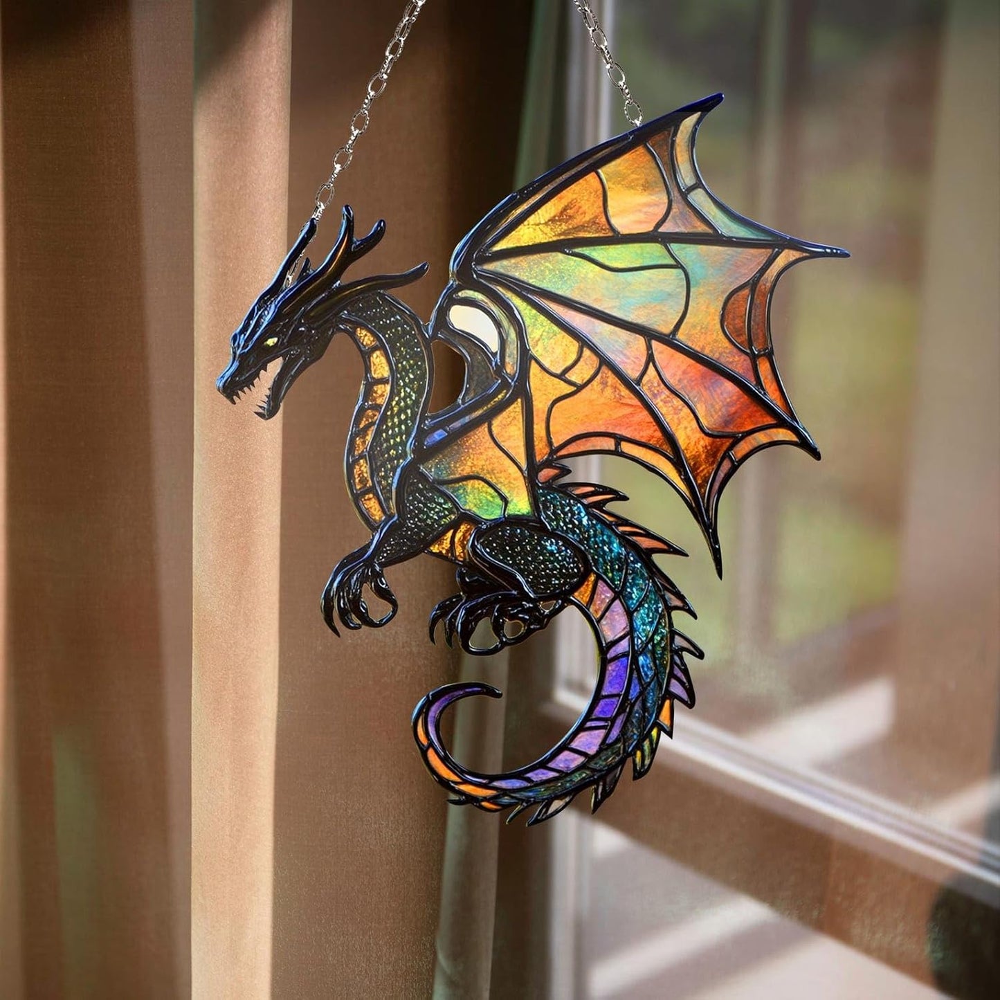 Dragon Acrylic Suncatcher Fantasy Faux Stained Window Hanging Perfect Halloween and Garden Decor Gift for Lovers Sun Catchers Windows Indoor Decorations Outdoor