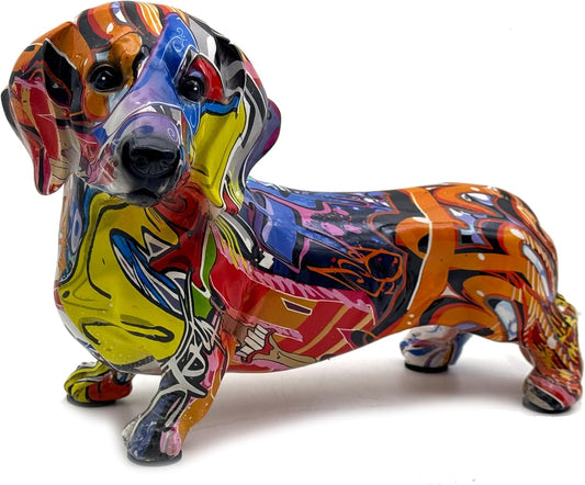 FUNSXBUG Colorful Dachshund Dog Statue Art Figurines Sculpture Collectibles Home Office Desktop