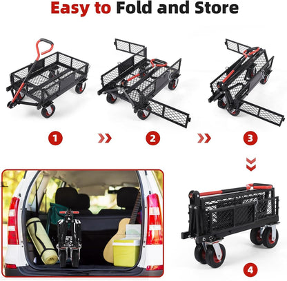 Heavy Duty Steel Garden Dump Cart,Meatl Utility Wagon with Removable Sides & 180° Rotating Handle, Utility Dump Cart with 10-Inch All Terrain Wheels for Yard Lawn and Farm