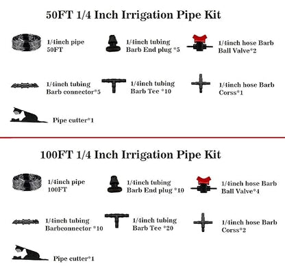 Drip Irrigation Kit, 1/4 Inch Polyethylene Distribution Irrigation Pipe for Micro-Spraying, Emitter Connecting Pipe Kit, DIY Garden Water-Saving Irrigation System with Blank Branch Hose. (01, 98FT)