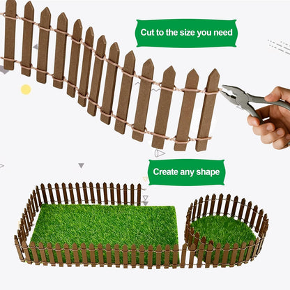 Miniature Fairy Garden Fence,DIY Wood Picket Fence Mini Ornament,Fairy Garden Accessories,Home Garden Plant Pot DIY Diorama Project (Brown,1.96"x 35.4")