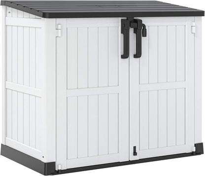 KAMABOKO Outdoor Storage Cabinet 36 Cu.Ft Outdoor Trash Can Storage Shed Waterproof Horizontal Storage Shed Outdoor Storage for Backyard, Patio, Poolside (White)
