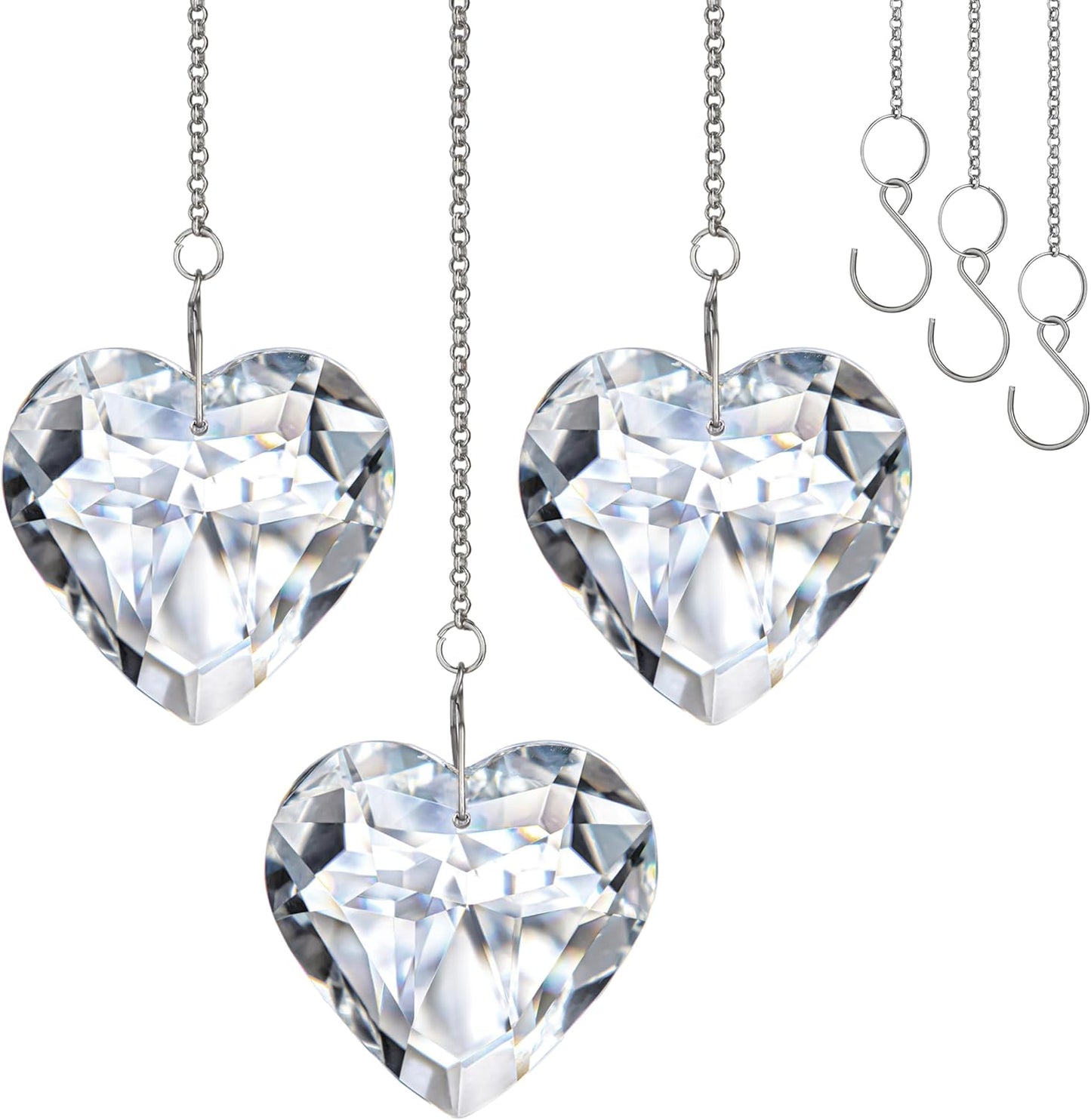H&D HYALINE & DORA 50mm Clear Crystal Heart Suncatcher Set of 3 Suncatcher for Window Crystal Heart Sun Catcher Hanging Ornament Rainbow Maker Gifts for Mom, Grandma, Friends