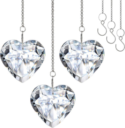 H&D HYALINE & DORA 50mm Clear Crystal Heart Suncatcher Set of 3 Suncatcher for Window Crystal Heart Sun Catcher Hanging Ornament Rainbow Maker Gifts for Mom, Grandma, Friends