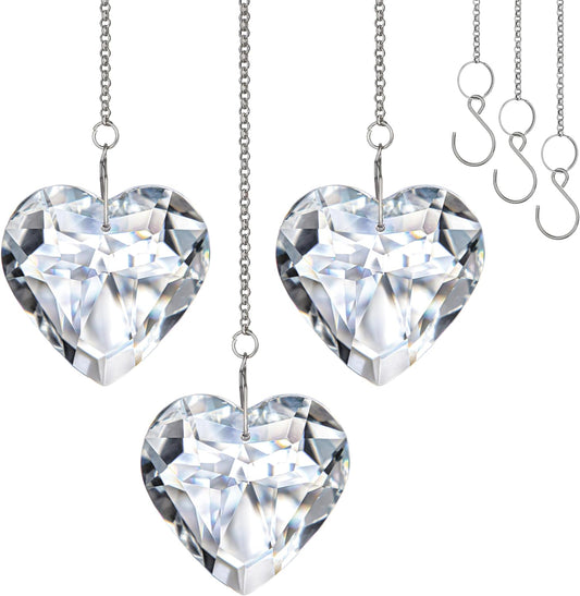 H&D HYALINE & DORA 50mm Clear Crystal Heart Suncatcher Set of 3 Suncatcher for Window Crystal Heart Sun Catcher Hanging Ornament Rainbow Maker Gifts for Mom, Grandma, Friends