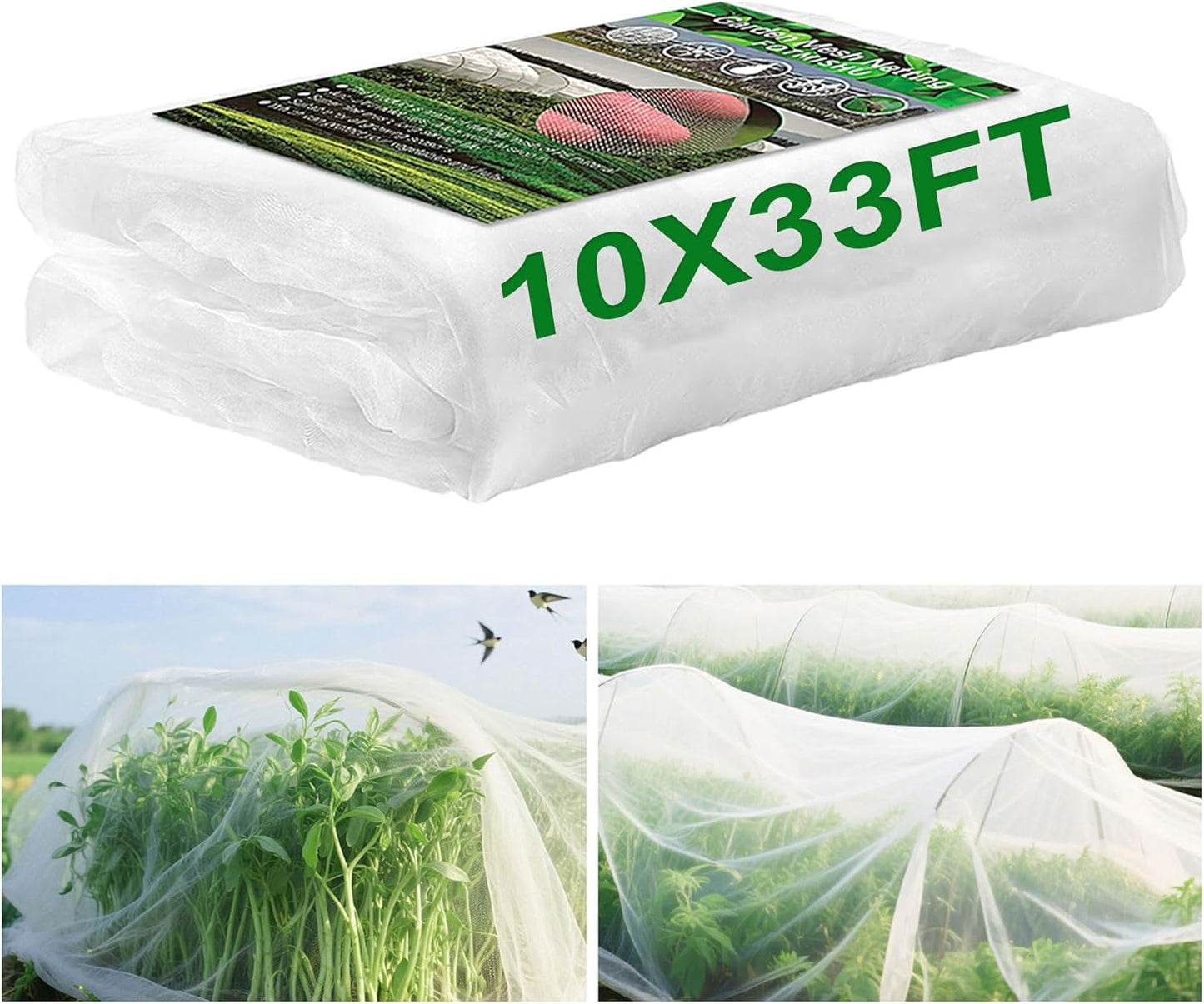 FOTMISHU Garden Netting 10x33FT Ultra Fine Mesh Netting Bird Barrier Protection Vegetable Fruit Tree Bushes Plant Cover for Raised Bed