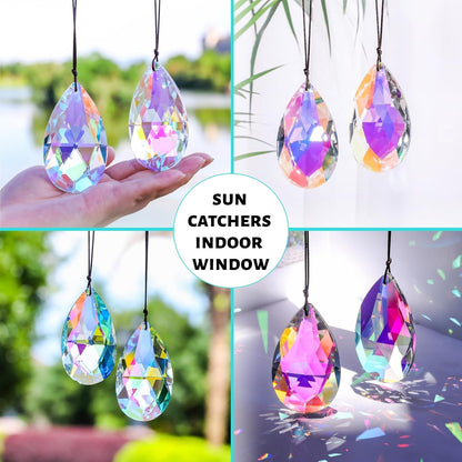 6Pcs Crystal Sun Catcher Prisms, Suncatchers for Windows Hanging, AB Colored Chandelier Crystals Prisms for Room Garden Rainbow Maker Pendants Home Decor