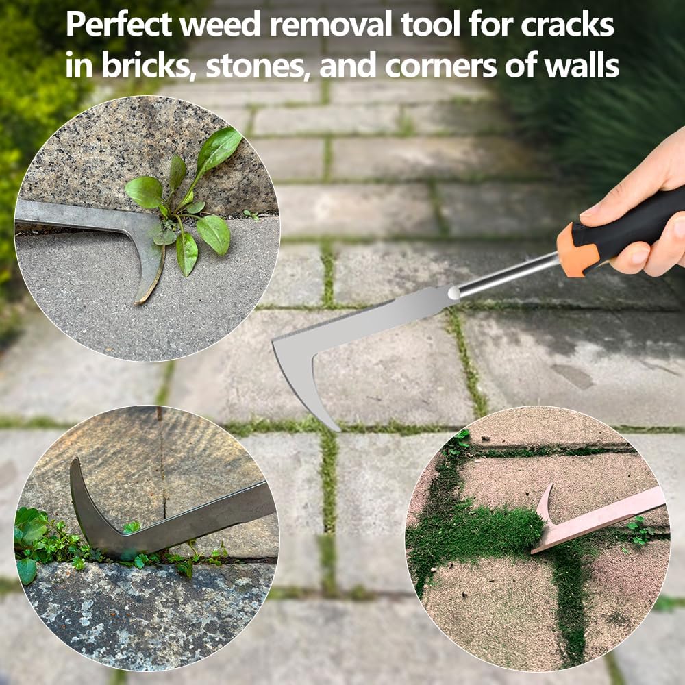 2025 Weed Puller Tool, 3 Pack New Garden Stainless Steel Weeder Tool Hand Weeder Tool,Multi-Purpose Weed Remover Tool Weeding Tools for Gardening(Rubber Handle)