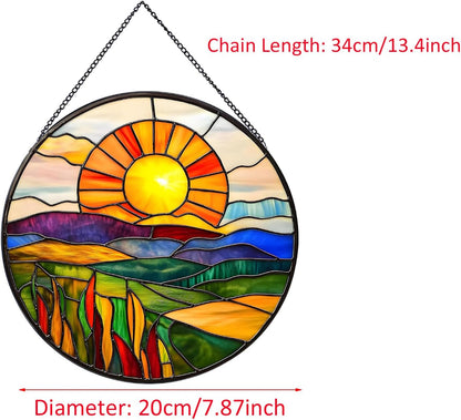 Sunrise Hanging Stained Glass for Windows,20cm/7.87inch Stained Glass Suncatcher Garden Hangings Christmas Mother's Day, Valentine's Day Ornaments Festival Housewarming Gift