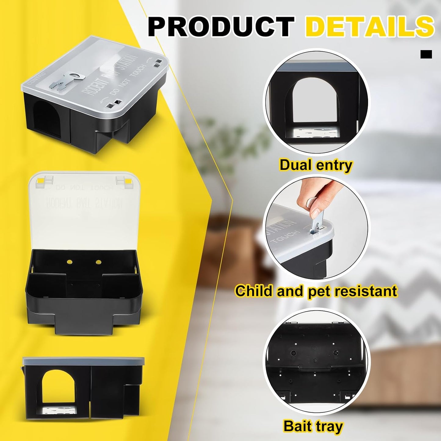 Qualirey 4 Pcs Rat Bait Station 8.86 x 7.28 x 3.62 Inches Rat Traps with Openable Lid, Blocks Boxes with Keys for Big Mouse, Keeps Children and Pets Safe Indoor & Outdoor, Bait Not Included (Clear)