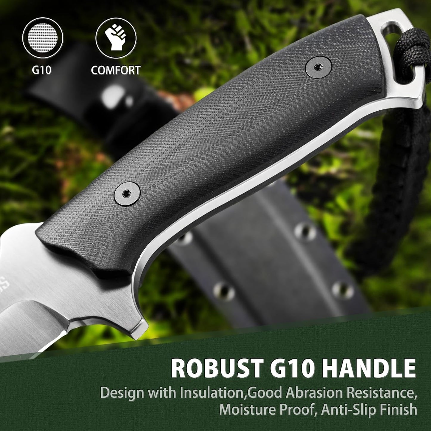 NedFoss Kukri Knife, Full Tang Hunting Knife with Sheath, 6" AUS-8 Steel Fixed Blade, 0.23" Thickness, G10 Handle, Heavy Duty Survival Knife Camping Gifts for Men Women