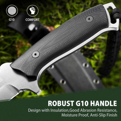 NedFoss Kukri Knife, Full Tang Hunting Knife with Sheath, 6" AUS-8 Steel Fixed Blade, 0.23" Thickness, G10 Handle, Heavy Duty Survival Knife Camping Gifts for Men Women
