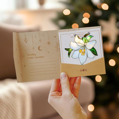 White Lily Flower Acrylic Suncatcher Stained Glass Effect Window Car Hanging Christmas Ornament Indoor Outdoor Decor Garden Sun Catcher Panel for Flowers Lover for Women Mom Grandma