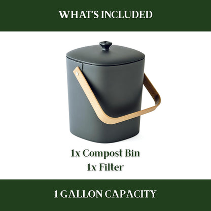 Bamboozle Countertop Compost Bin Kitchen | 1 Gallon | Odorless Composting Bin with Filters | Indoor Compost Bin with Lid | Plant Based Kitchen Composter for Food Scraps & Waste Recycling | Graphite