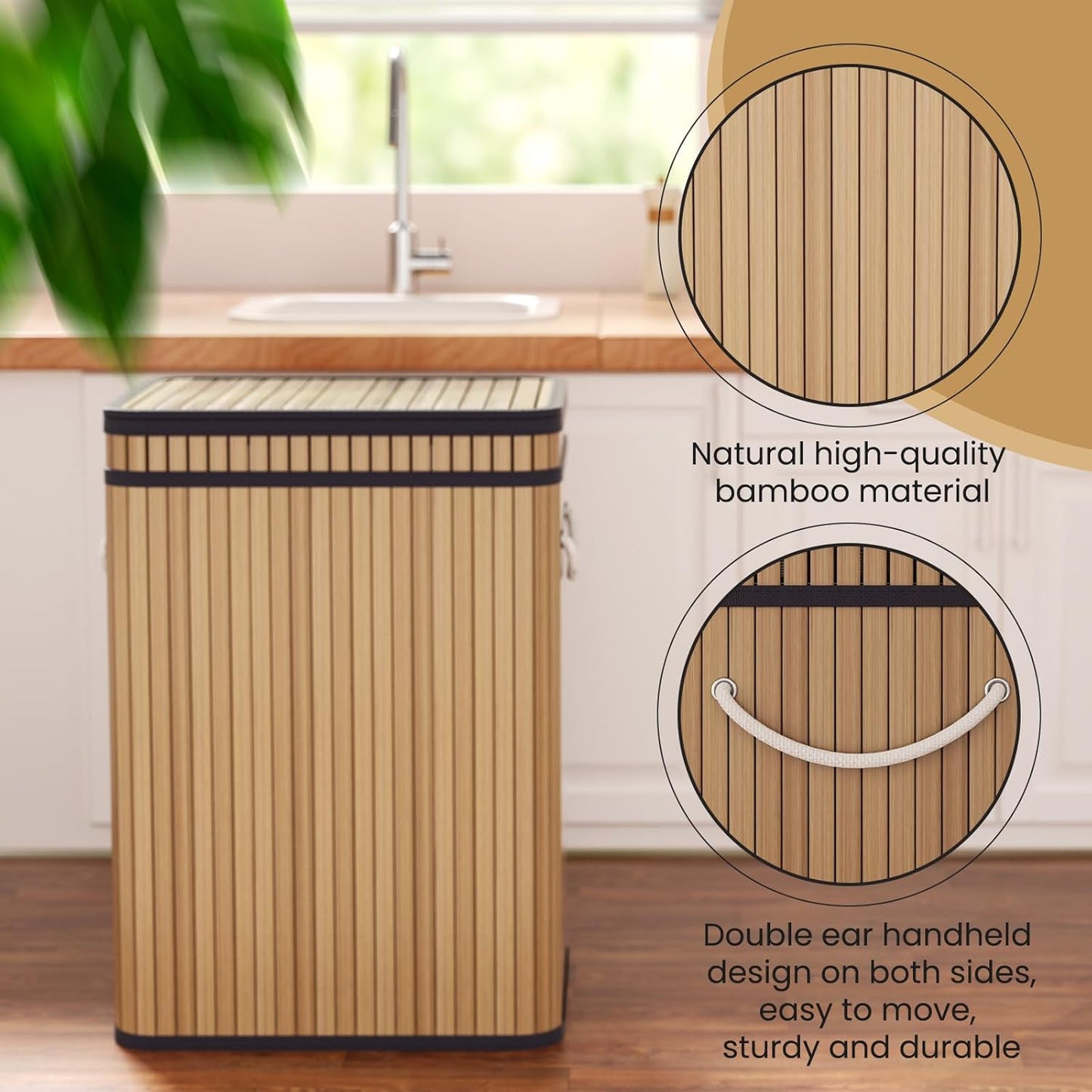 80 Liter/21 Gallon Large Trash Can with Lid, Garbage Bin Wastebasket Made of Bamboo, Outdoor Garbage Can/Waste Bin for Home, Office, Bathroom, Kitchen 24" HX15.8 WX11.8 D (Beech S)