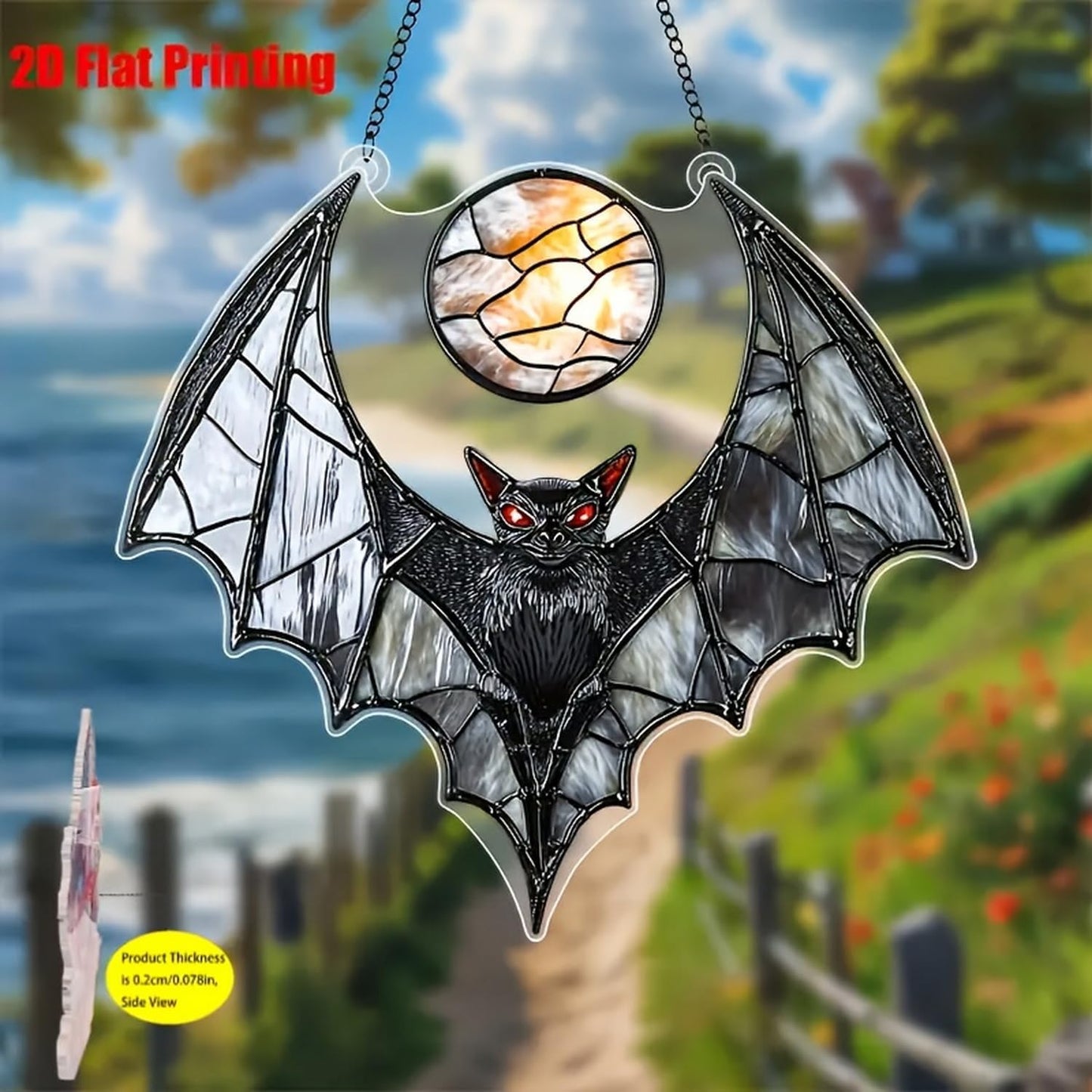 Bat Suncatcher,Halloween Window Hanging Spooky Black Sun Catcher,8 Inch Wall Indoor Outdoor Ornament Window Suncatcher for Garden，Home，Housewarming Decor