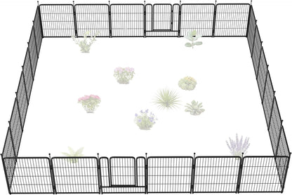 FXW Garden Fence Outdoor for The Yard – 32in(H) x 54.7ft(L) Heavy Duty Metal Animal Barrier for Dog and Rabbit, Decorative Dog Fence, 24 Panels, Black