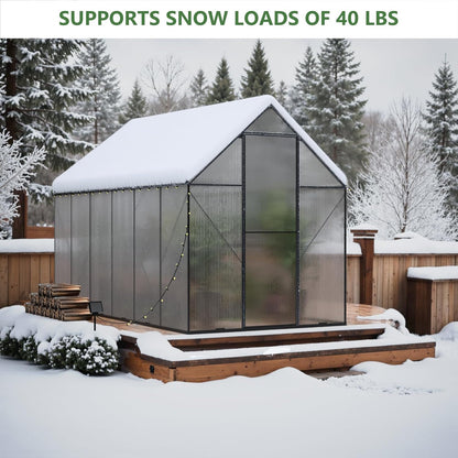 6X12 FT Greenhouses for Outdoors, Heavy Duty Polycarbonate Greenhouse, Large Walk-in Greenhouse with Roof Vent, Aluminum Hot House for Garden,Backyard
