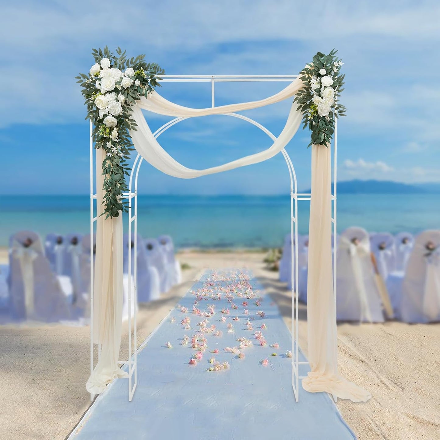 Wedding Arch Backdrop Stand, White Double Square Arch Backdrop Stand for Ceremony, 7.87ft Tall Metal Open Balloon Arches Garden Arbor Frame for Photo Background Decoration