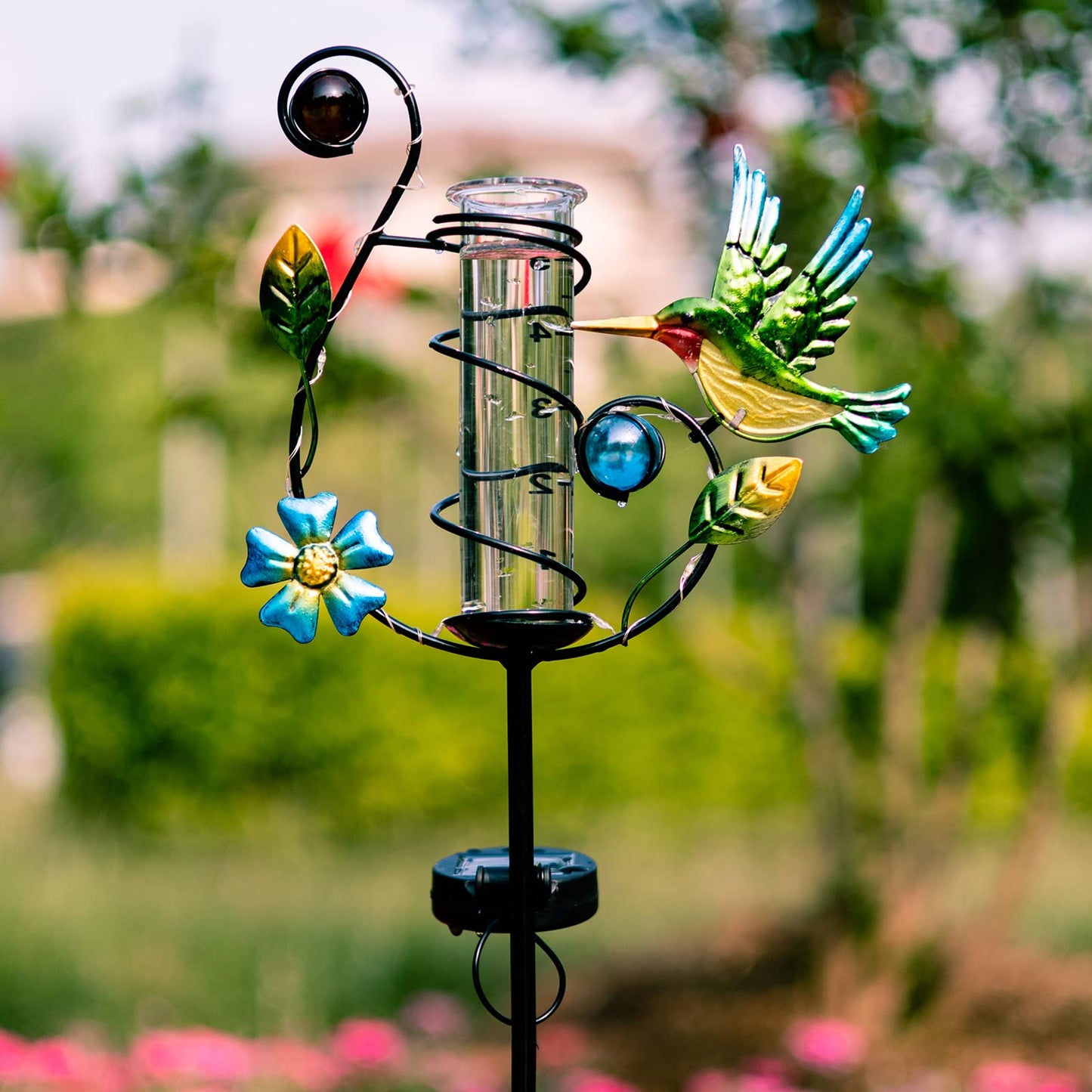 Stargarden Hummingbird Rain Gauge Outdoor Solar LED Lights Rain Gauge