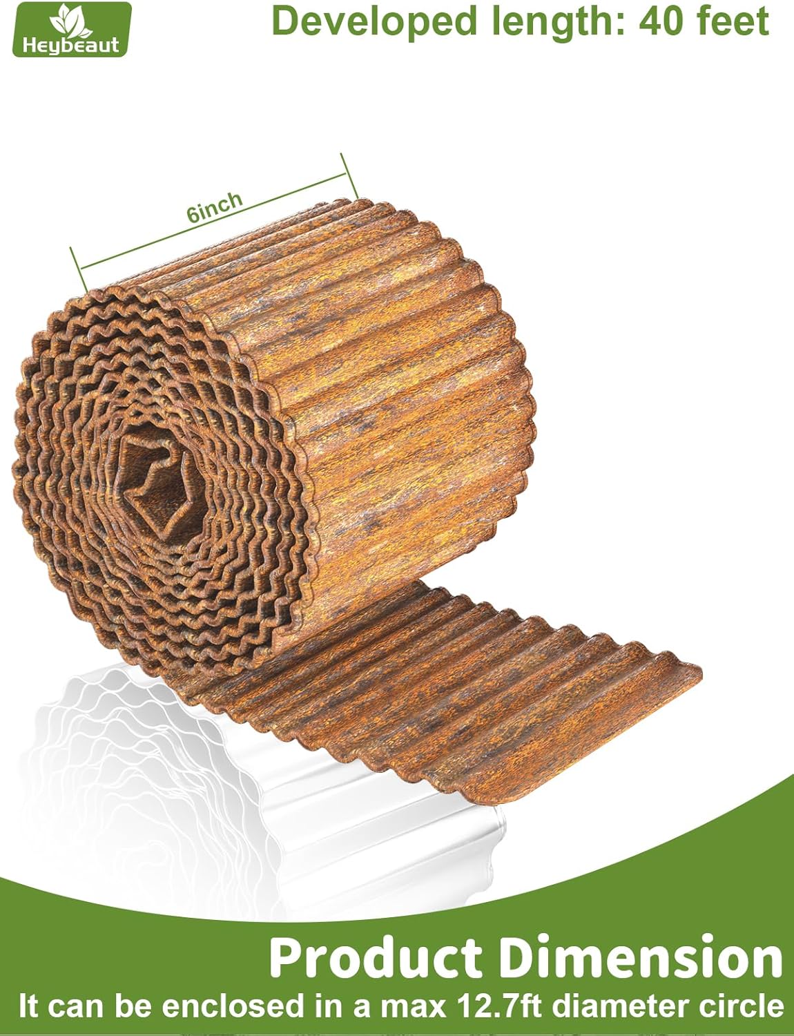 Corrugated Metal Garden Edging - 6" x40' Cold-Rolled Steel Border, Durability Easy to Cut, Easy Installation & Stability, Ideal for DIY Flower Beds, Pathways and Patio Design Rusted