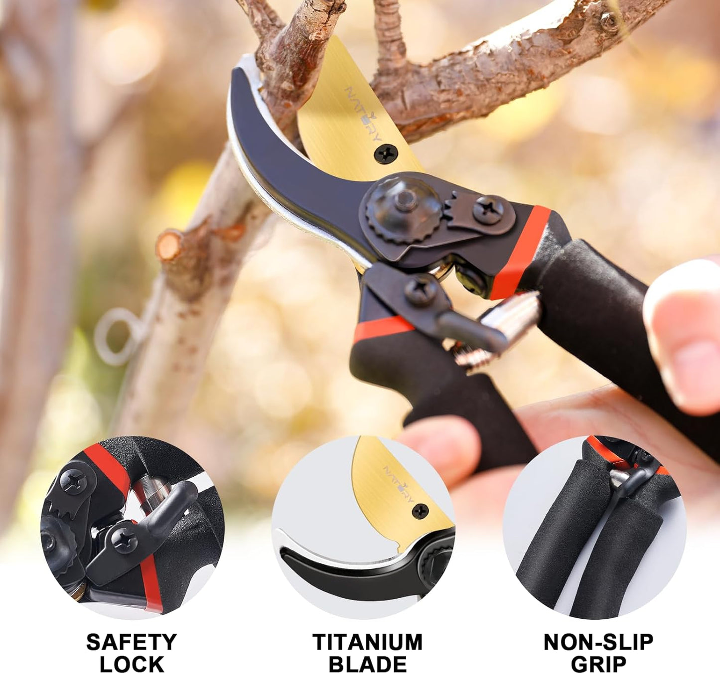 Bypass Pruning Shears Set with Garden Snips and Soil Moisture Meter – Premium Titanium Pruning Shears Heavy Duty, Micro-Tip Flower Shears – Professional Pruning Shears for Gardening