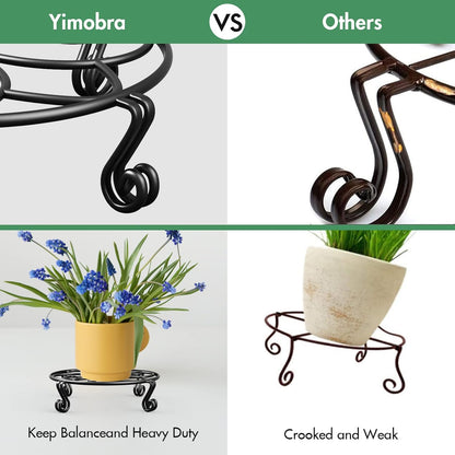 Yimobra 2 Pack Plant Stand for Flower Pot Heavy Duty Potted Holder Indoor Outdoor Metal Rustproof Iron Garden Container Round Supports Rack for Planter (10.2 Inches, Black)